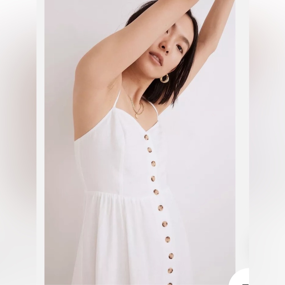 Madewell White Button Front Linen Midi Dress Size 2 NWOT